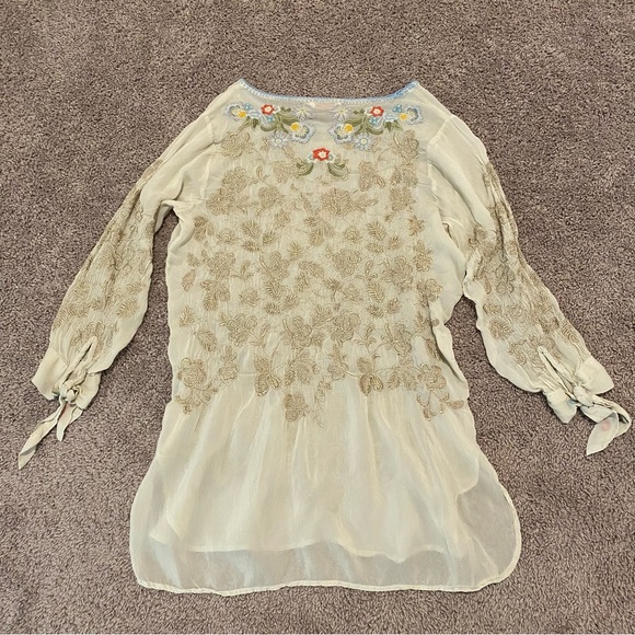 Johnny Was Embroidered Cream Blouse with Floral Accents - Picture 5 of 5